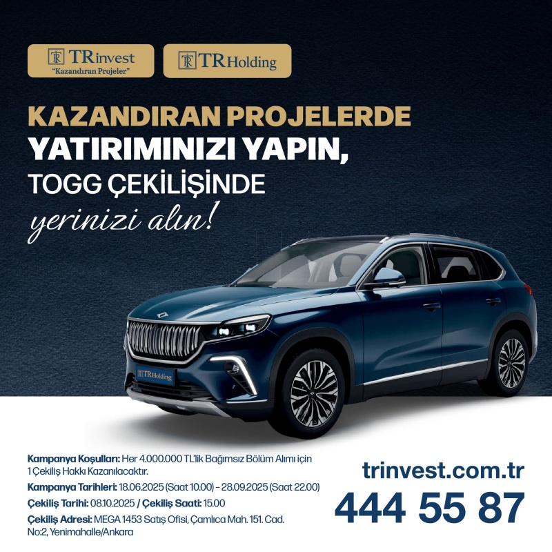TRİNVEST’TEN YATIRIMCILARA BÜYÜK FIRSAT: KONUT ALIMLARINA ÖZEL TOGG KAMPANYASI!